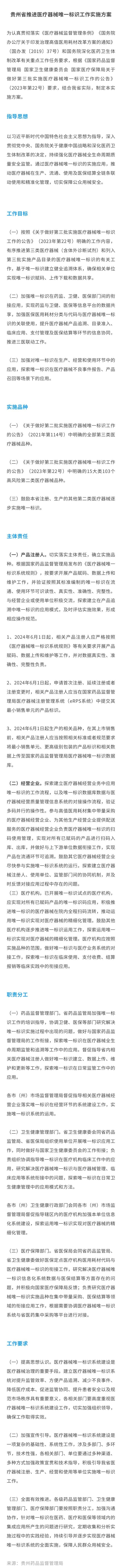貴州省藥監(jiān)局發(fā)布推進醫(yī)療器械唯一標識工作實施方案的通知